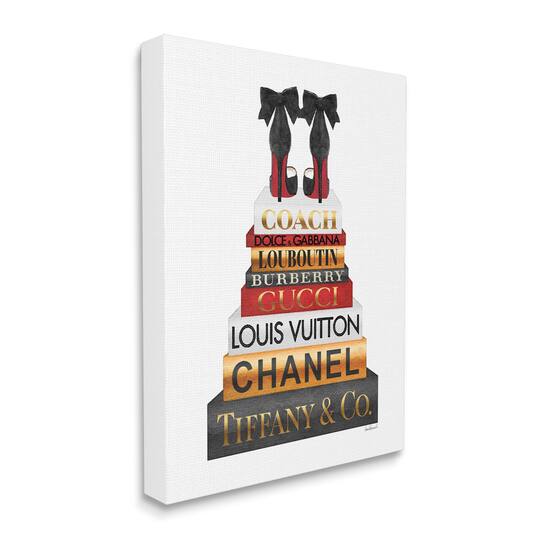 Stupell Industries Designer Bow Heels on Deluxe Glam Bookstack Canvas Wall Art